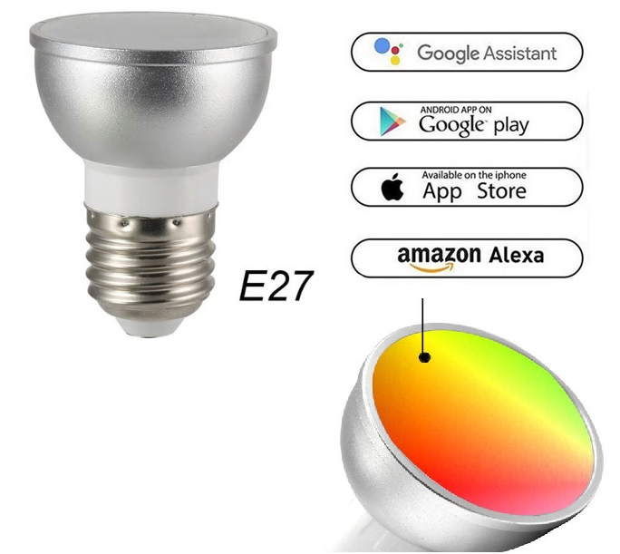 Hula hop middelalderlig Army E27 - Stor fatning : Smart pære E27 RGBW 6W LED dæmpbar WiFi til Google  Assistant